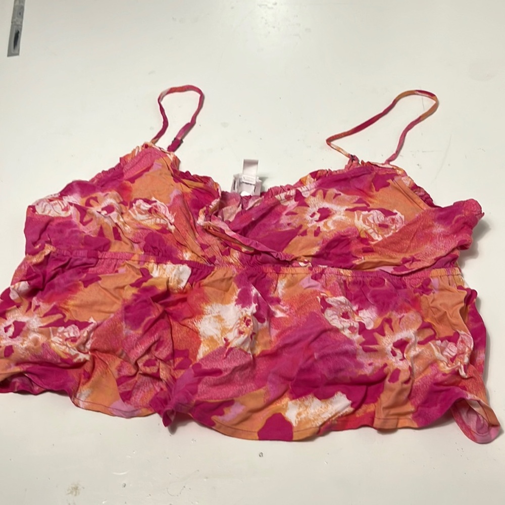 Abound Large Multicolor Pink Orange Cropped V Neck Tank Top